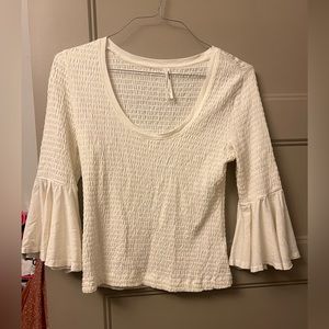 Anthropologie Cream Flutter Sleeve Top